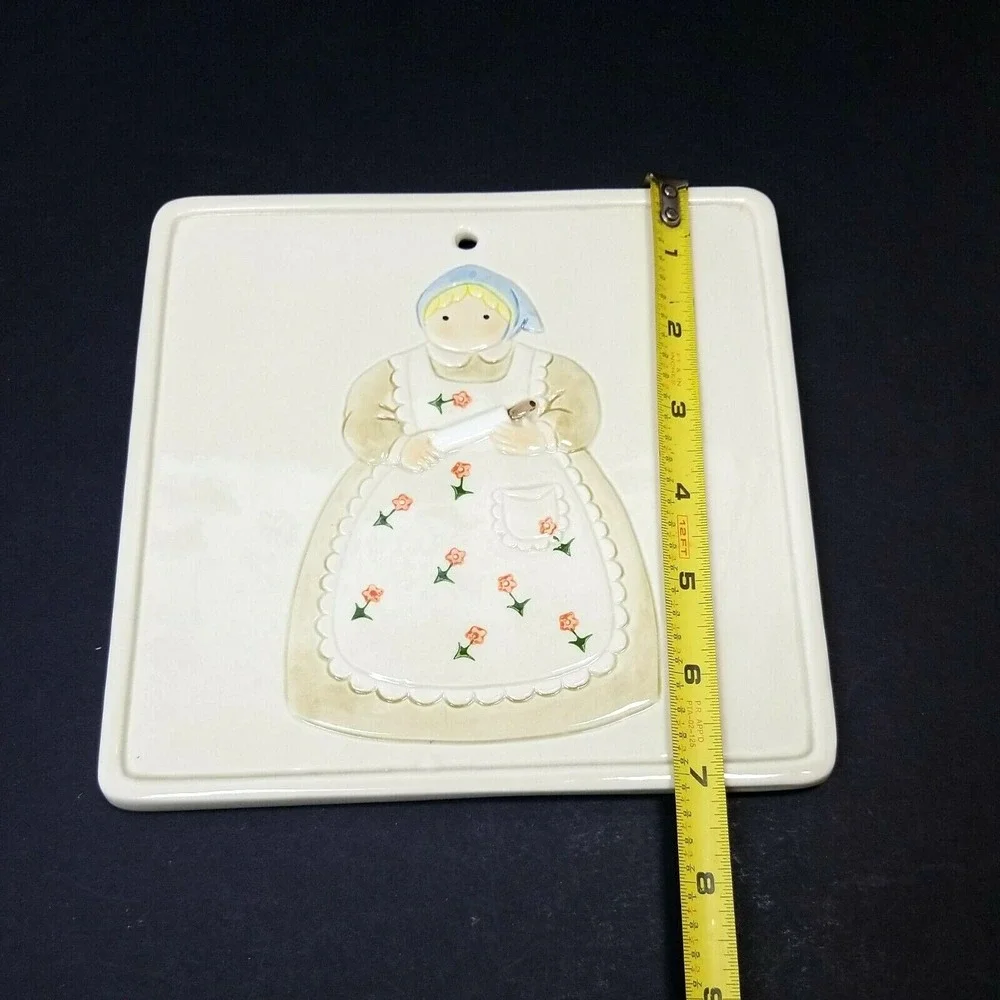 (2) Otagiri Farmhouse Lady w/ Rolling Pin Trivet Wall Art Plaque Ceramic Vintage
